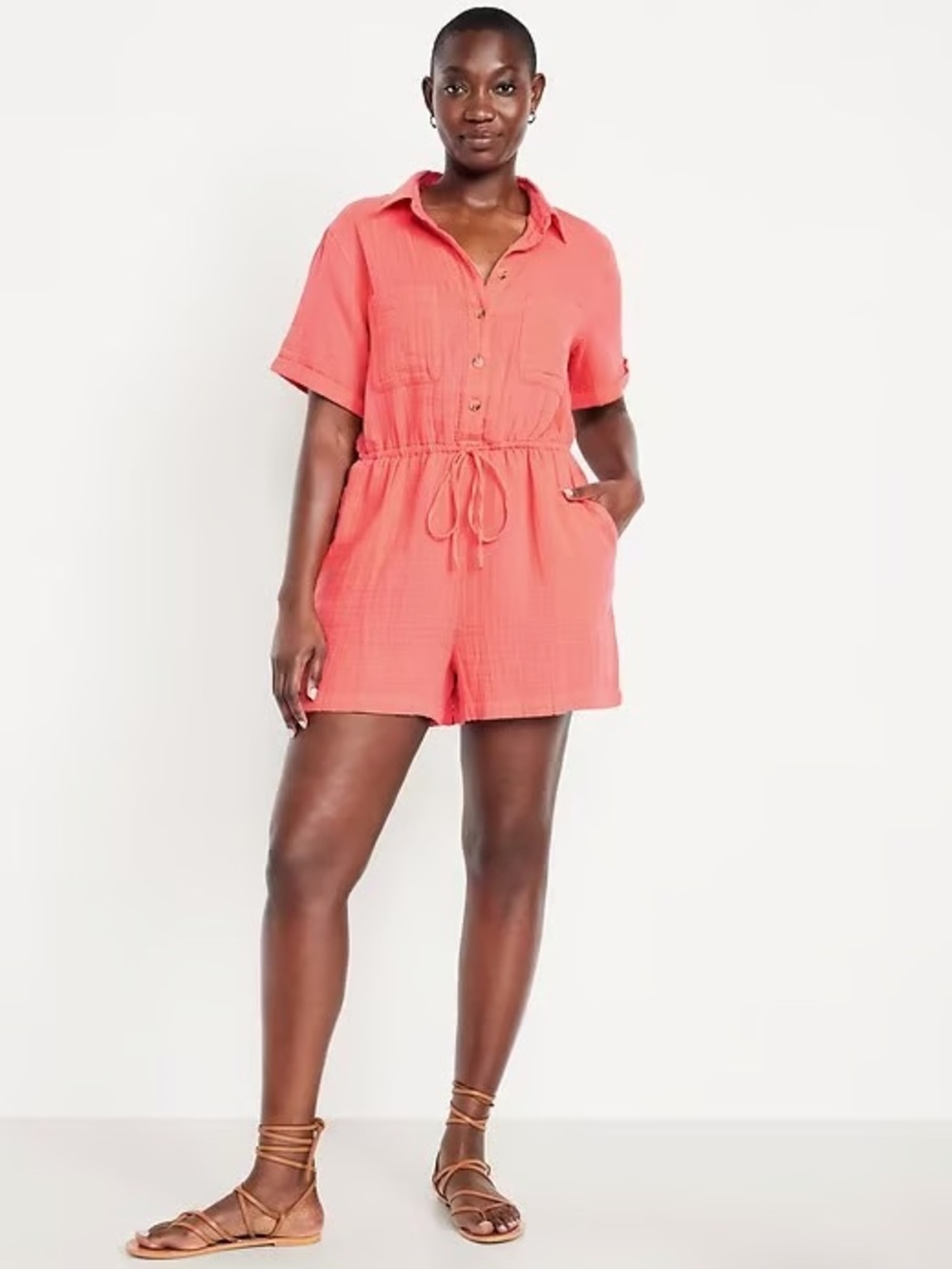 Old Navy Waist-Defined Crinkle Gauze Romper Petite Medium NWT